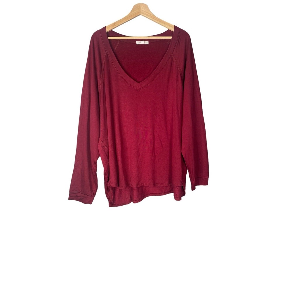 SOCIALITE Womens Deep V-neck Long Sleeve Shirt in Red Plus Size 3X